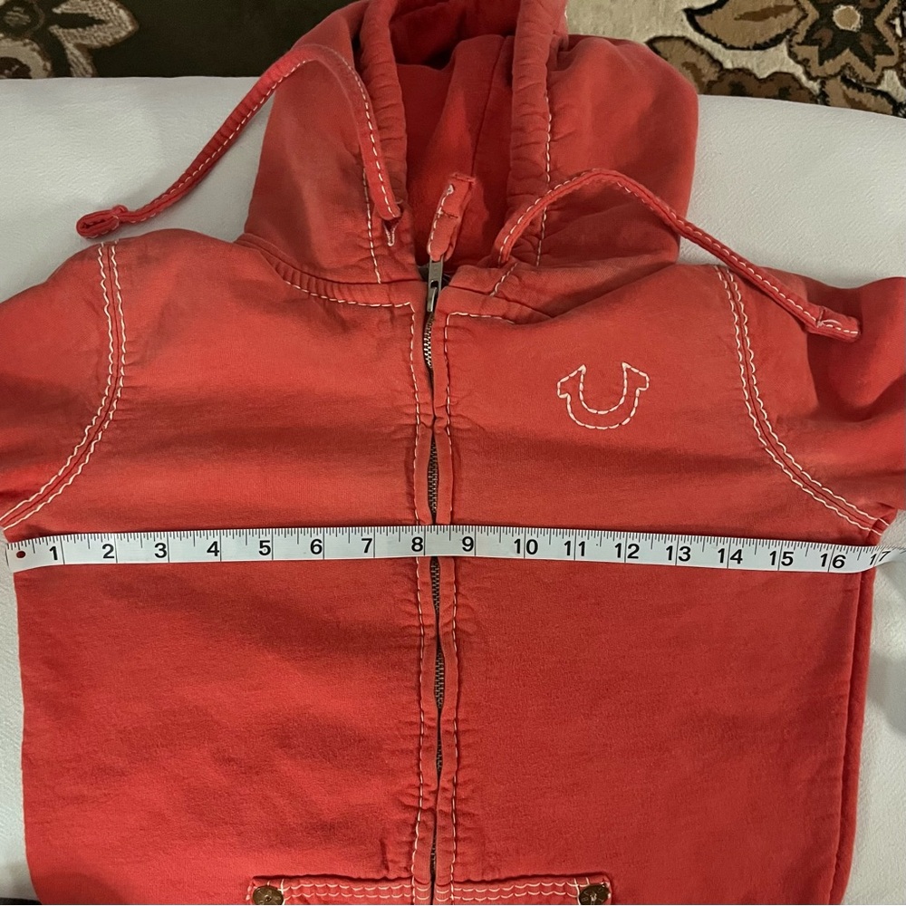 True Religion VTG Hoodie Womens Medium Y2K Red Full Zip Fleece Deep Stitch 90s - Picture 15 of 16